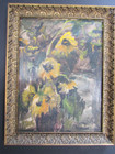 original oil Painting MCM Expressionist Night Moonlit Sunflowers Abstract Signed — photo 2