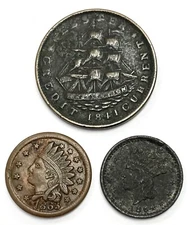 Civil War and Hard Times Tokens - Lot of 3 - 1863, 1864, 1841 (J12)