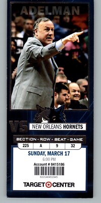 New Orleans Hornets vs Minnesota Timberwolves 3/17/2013 Ticket Rick Adelman