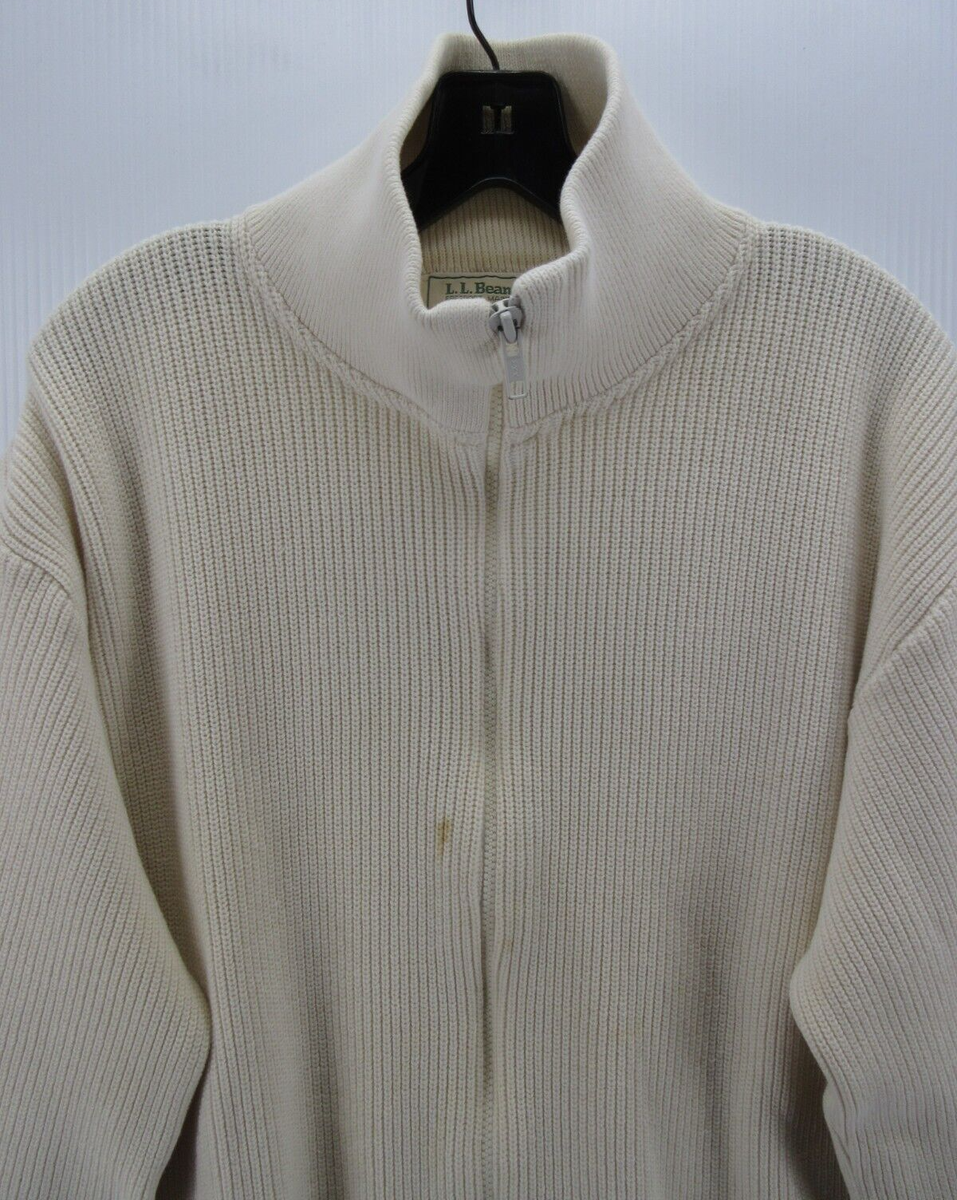 VINTAGE LL Bean Sweater Men XL Tall White Cardigan Full Zip