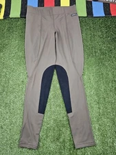 kerrits pull on equestrian riding tights M taupe brown knee patch breeches usa