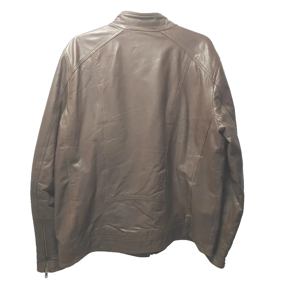 Milwaukee Leather Bomber Jacket Men Sz XL Brown Preppy Biker Grunge Moto Vtg Y2k - Image 3 of 4
