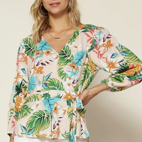 NWT Anthropologie Skies Are Blue floral Wrap Tropical Palm blouse top sz XS - 第 1/11 張圖片