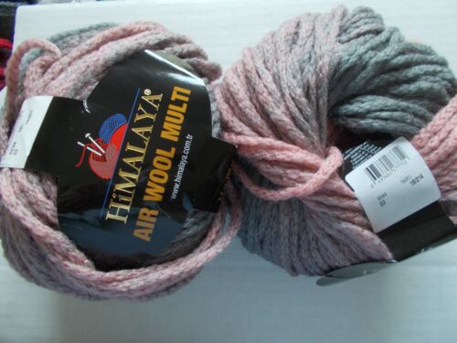 Himalaya Air Wool Multi, fil mélange laine volumineux, rose/gris, lot de 2 (170 yds ea) - Photo 1/2