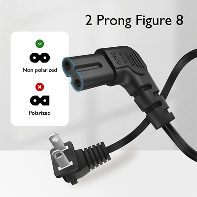 Cable Matters 2-pack Netsnoer 2-polig 2 m – Eurostekker Type C (CEE 7/16) naar IEC C7 (figuur-8) – Euro netkabel / C7 stroomkabel als vervanging voor tv, PS5, PS4, Xbox, radio, zwart