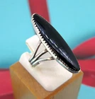 Vintage Beau Sterling Silver Oblong Bezel Set Black Onyx Stone Ring Size 5