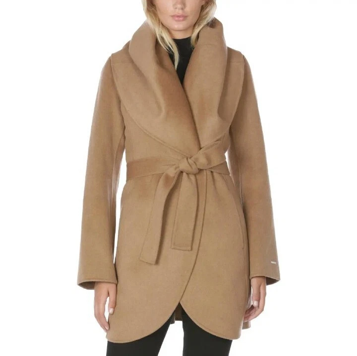 T tahari wool blend belted cheap wrap coat