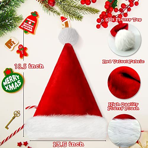 3 Pack Christmas Santa Hats for Adults - Extra Thicken Velvet Santa Claus - Picture 4 of 7