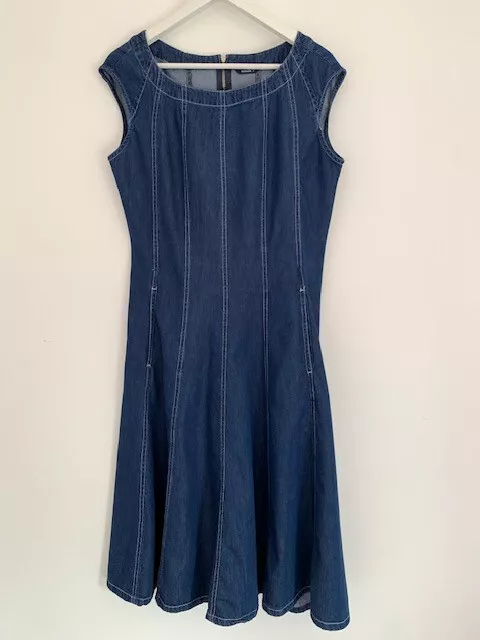 ROMAN denim dress UK size 10 fit flare smart casual pockets 100 cotton