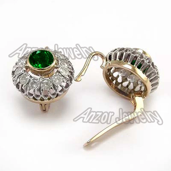 14k Rose & White Gold Genuine Diamond & Chrome Diopside European Style Earrings - Image 3 of 4