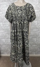 Go Softly Dress Large 100% Cotton Brown Tribal Sun with Pockets Empire Waist