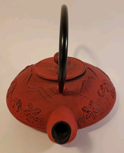 Asiatische Gusseisen Rot Teekanne Elefanten & Blumen Berg Design Sieb Griff - Bild 5 von 20
