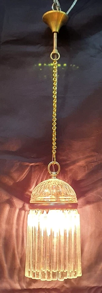 VINTAGE ITALIAN PAIR OF CRYSTAL HANGING LIGHTS CHANDELIER BRASS CEILING LIGHT # - Image 3 of 4
