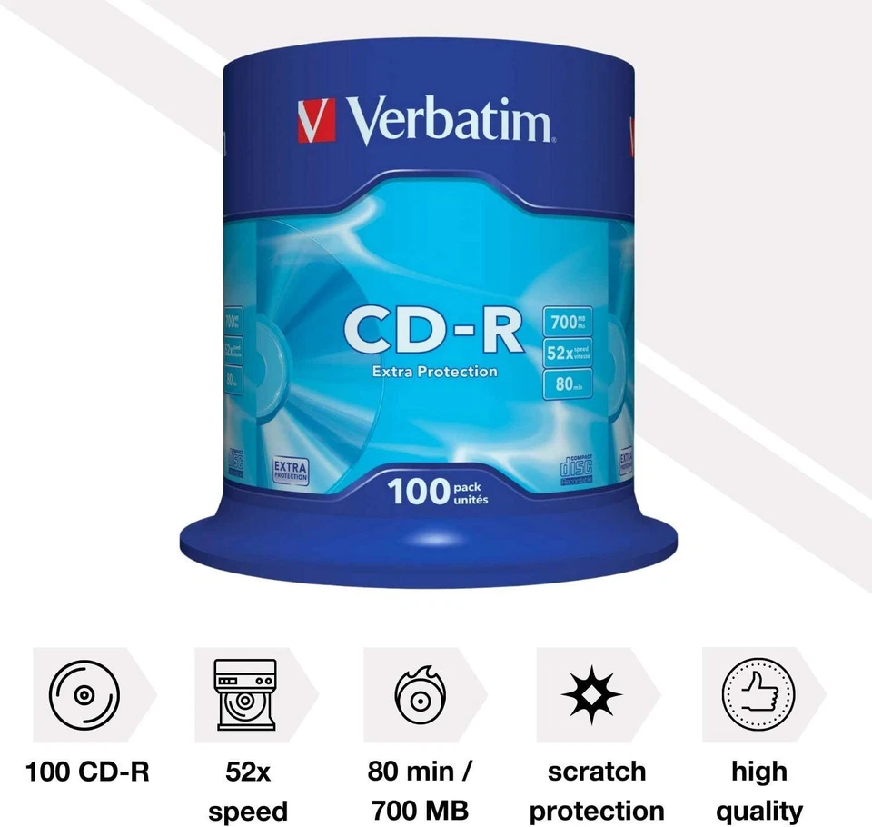 Verbatim CD-R Extra Protection 700 MB, 100er Pack Spindel, Oberfläche weiß, CD - Bild 2 von 4