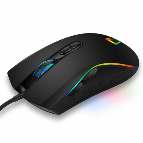Mouse para juegos RGB LED luz USB con cable óptico profesional con botones laterales 7D PC computadora portátil - Imagen 1 de 7