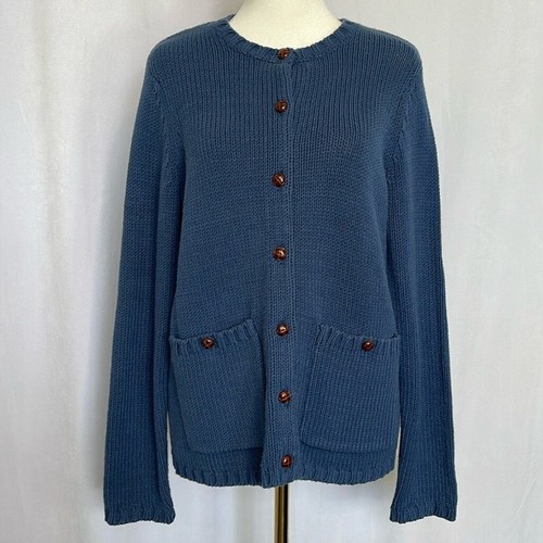 Orvis Women's Sweater Cardigan Size S Button Down Blue Leather Elbow Patch EUC - Picture 2 of 10