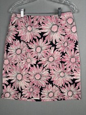 Vintage Talbots Skirt Women  s 6 Pink Daisy Flower Floral Pencil 3592