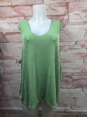 Citiknits Slinky Green, Navy Blue Reversible Liquid Knit Tank Top Size 3X  NWOT
