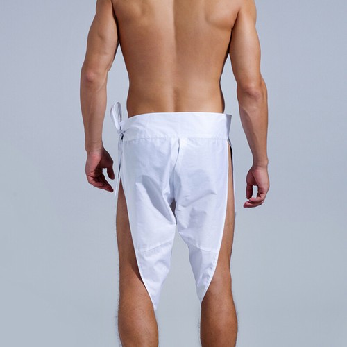 Men Chinese Hanfu Underwear Bellyband Boxer Shorts Panties Slit White Slim Set - Picture 13 of 18