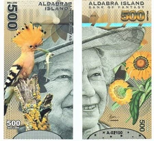 Aldabra Islands 500 Dollar Fantasy Polymer Banknote Pair Queen Elizabeth II New