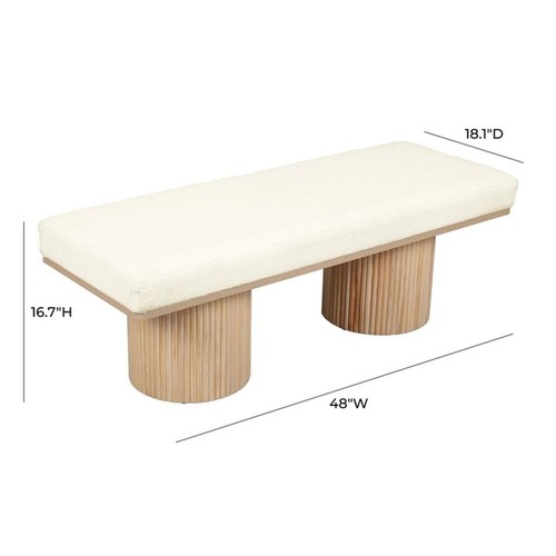 Maklaine Transitional 16.7" Upholstered Fabric & MDF Bench in White - Picture 6 of 7