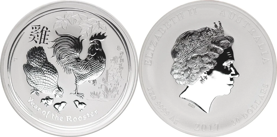 Australien 30 Dollars 1kg Silber 2017 Lunar II Jahr des Hahnes Stgl.    141826 - Bild 1 von 1
