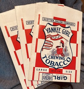 3 VINTAGE CHEWING TOBACCO BAGS YANKEE GIRL  BRAND UNUSED PAPER SACKS EPHEMERA 
