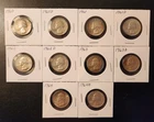 Lot of 10 Sequenced Washington Quarters 1960 thru 1964D Circulated 90% Silver
