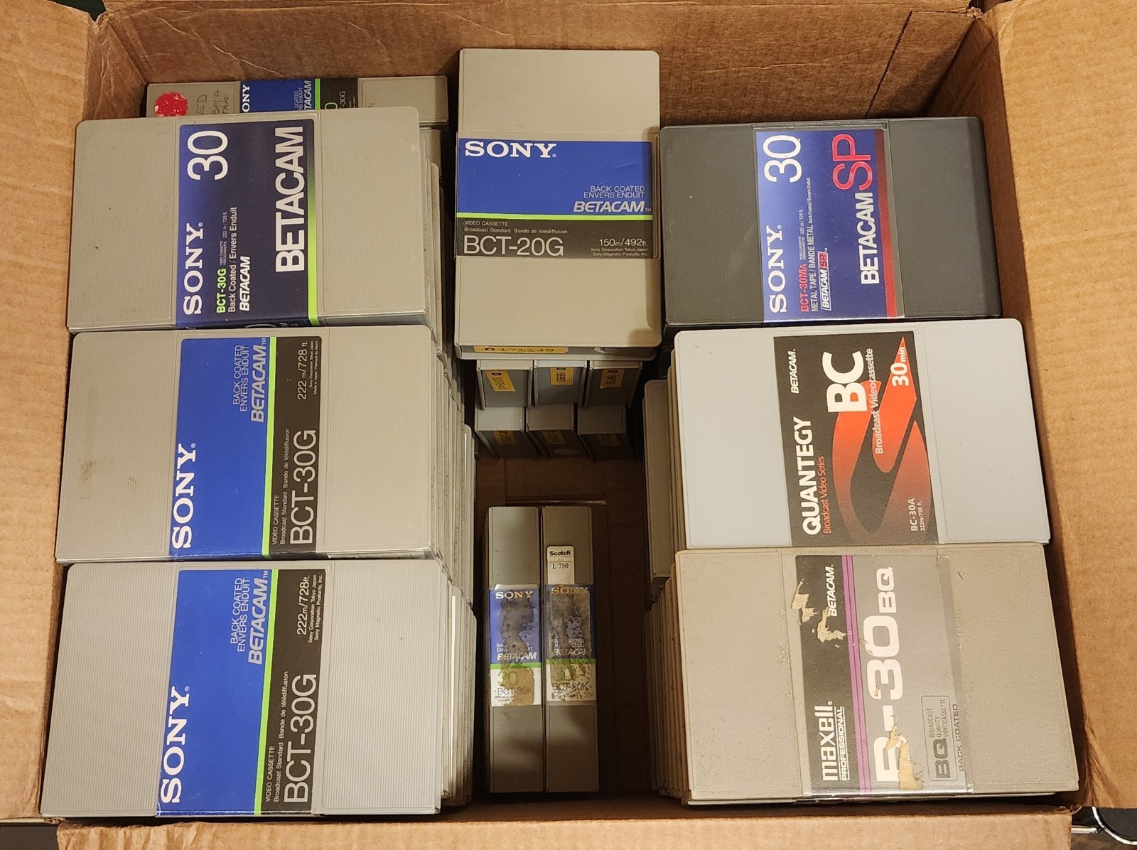 Lot of 72 Used Betacam Tapes  - Sony Maxwell - 65x 30min + 7x 20min
