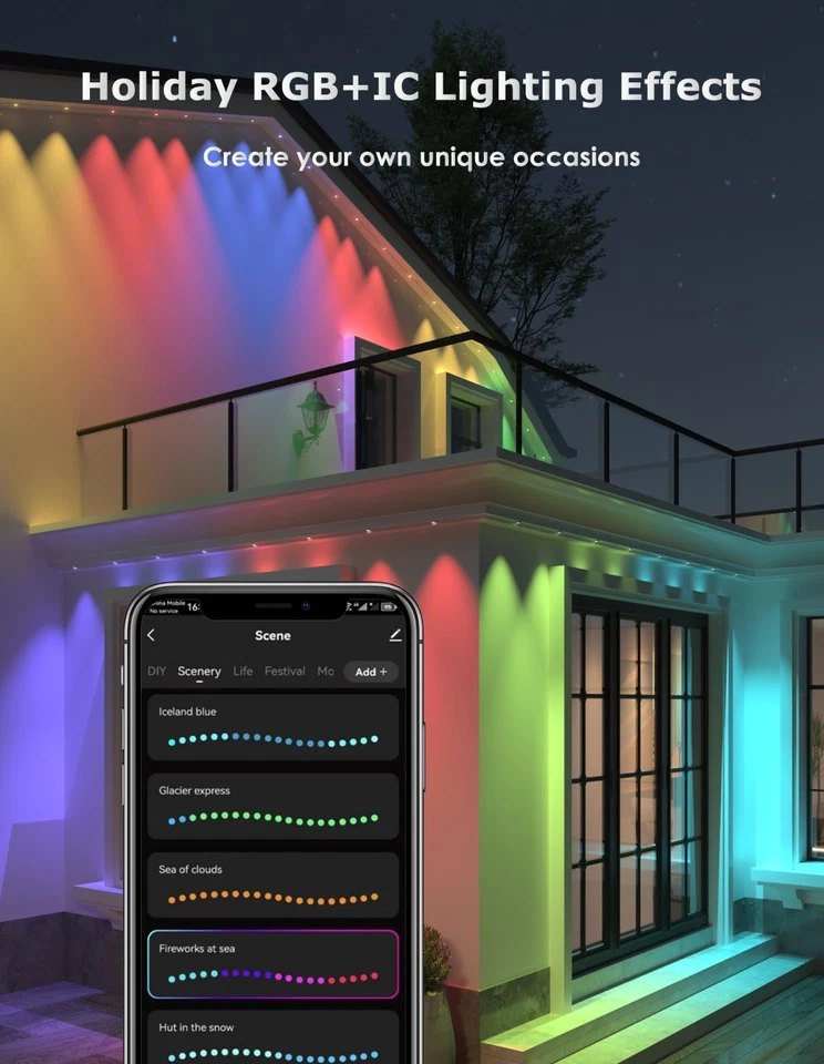 100ft/150ft LED Permanent Outdoor Lights Smart Alexa/App Outdoor Lights IP68 - Image 4 of 4