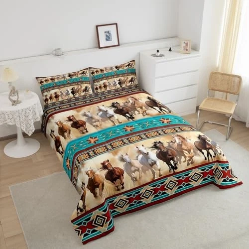 Conjunto de cama cavalo tamanho ocidental rústico estilo fazenda edredom marrom completo - Imagem 3 de 4
