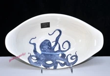 Effetti * OVAL SERVING BOWL * Octopus, 12",  Blue White, Italy, NEW