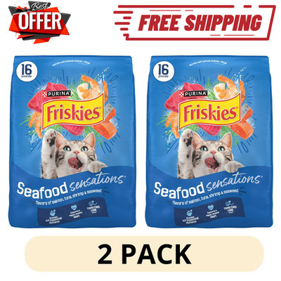 2 Pack Purina Friskies Dry Cat Food Seafood Sensations Salmon Tuna Shrimp 16lb