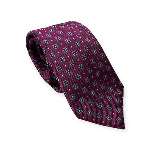 Cravate Belgravia 100% Soie - Imprimé Floral Fuchsia Noir Violet - Occasion En Très Bon état