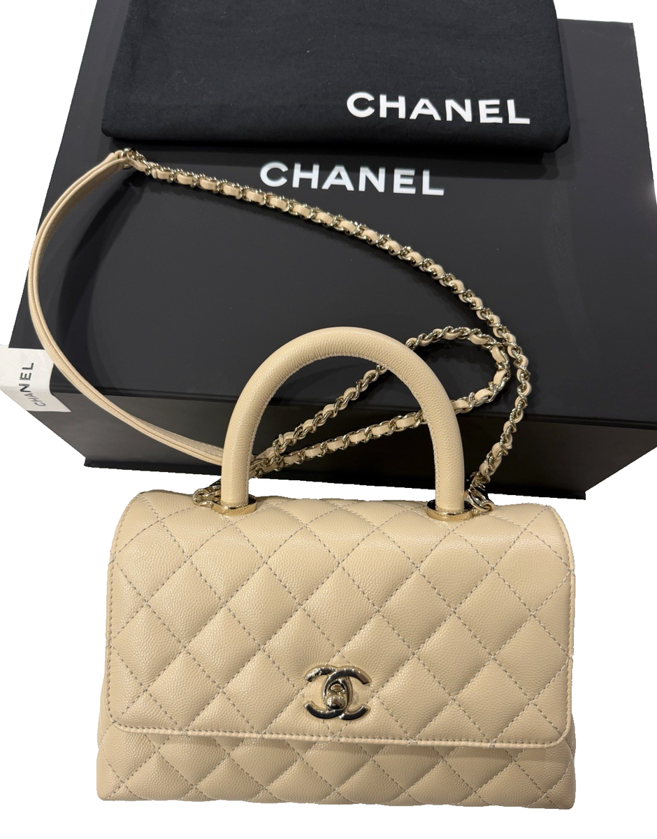 CHANEL COCO HANDLE – BEIGE CAVIAR, CHAMPAGNE HARDWARE (WINTER 2025