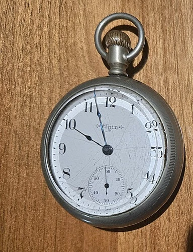 Antique Elgin Pocket Watch, Not Running, Silver Plate, Early