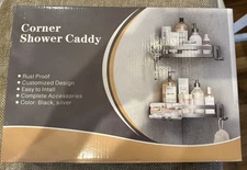 New Set (2) Black/Silver Metal Corner Shower Caddy Shelves