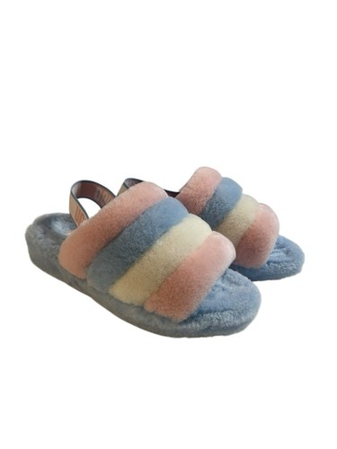 Ugg Australia Fluff Yeah Sandals Slip Ons Slippers Womens Size 9 Pink White Blue - Picture 1 of 8