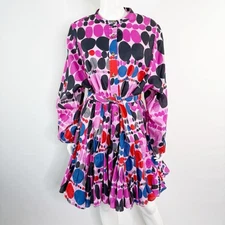 Rhode Purple Dotted EMMA Godet Shirt Dress Size M Long Sleeve Belted Button Down