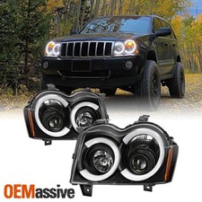 For 2005-2007 Jeep Grand Cherokee Led C-tube Bar Projector Black Headlights