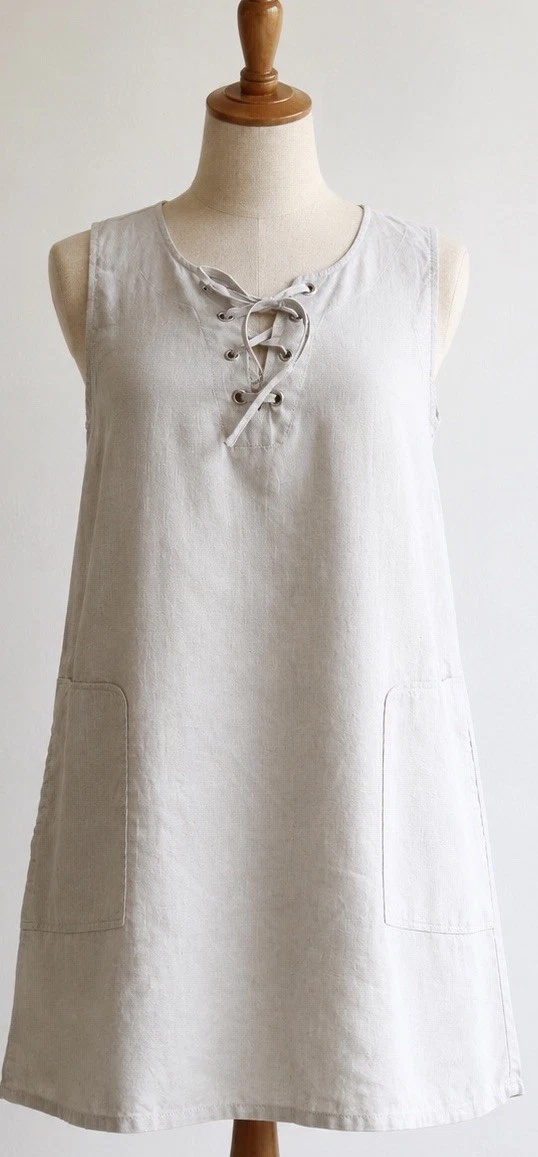 adrienne vittadini linen dress Adrienne Vittadini Linen Tunic Dress Striped Gray/Black Women's Size Medium