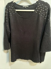MATTY M Black Soft Knit Sweater Size M Studded Scoop Neck Boxy Top Mint!