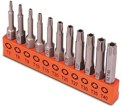 11-Piece Tamper Resistant Star Bits, S2 Steel, T7 - T40 Security Torx Bit Set