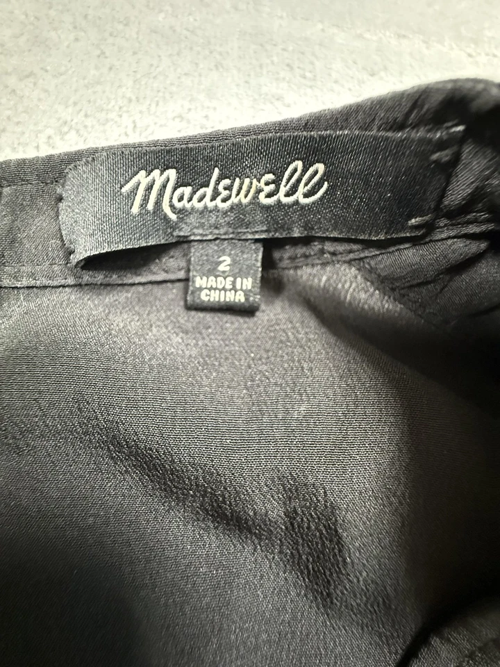 Madewell Jumpsuit Womens 2 Black Silk Embroidered Boho Sleeveless Pockets F5183 - Image 3 of 4