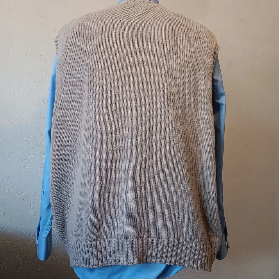 Polo Ralph Lauren Tan V-Neck Sleeveless Knit Sweater Vest 100% Cotton 3x - Image 3 of 4