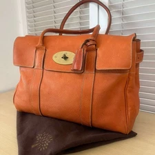 Mulberry Bayswater Flap Tote Bag Leather Orange Pre-owned Authentic