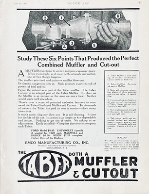 1920 Ad Emco Mfg Co Binghamton NY The Taber Combined Muffler & Cut-out