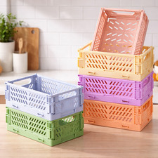 6-Pack Small Pastel Plastic Storage Baskets  Collapsible Crates  Organization