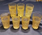 7 Vintage Anchor Hocking Amber Honey drinking glasses. 5.5" Tall.Wexford Pattern