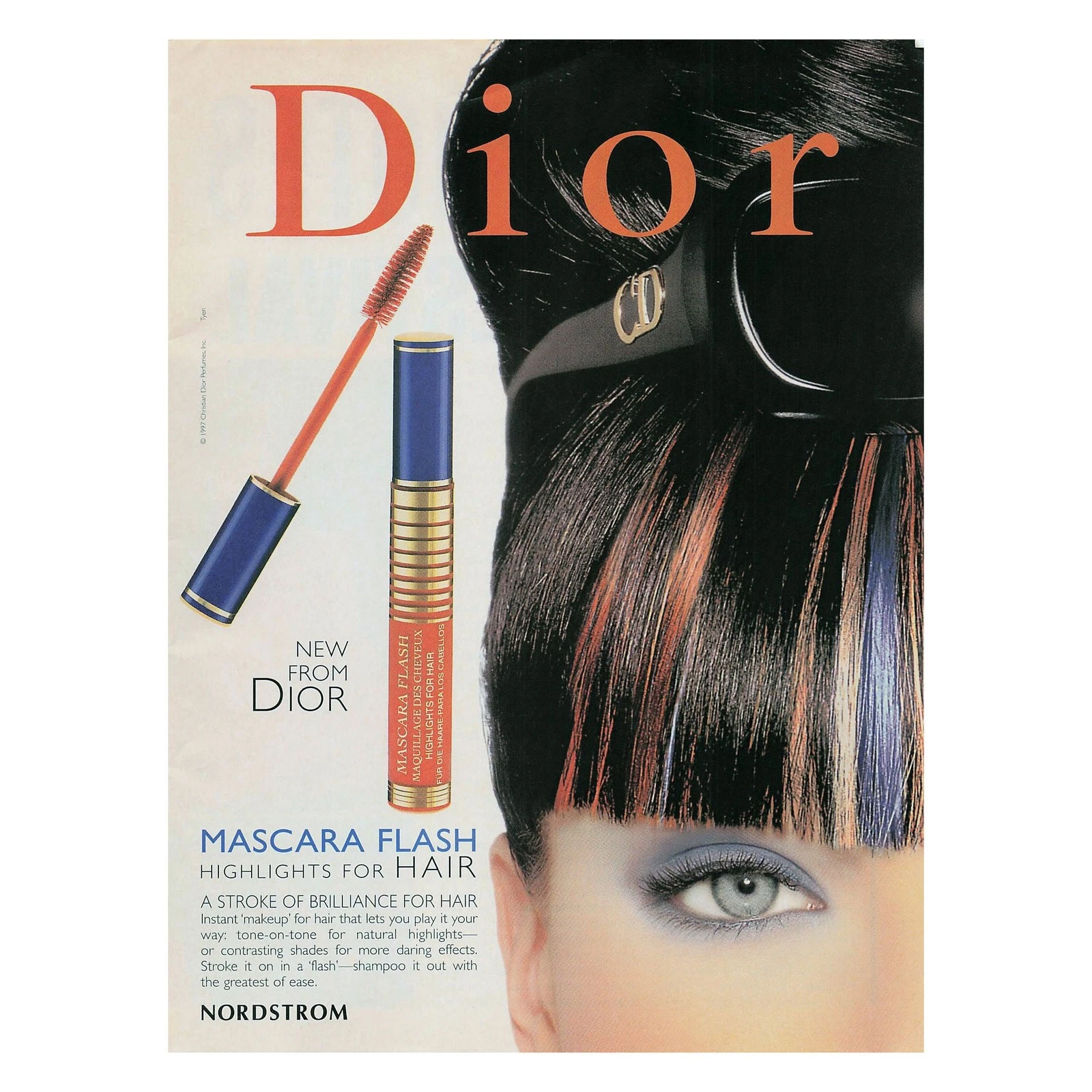 Christian Dior Mascara Flash Hair Highlights Vintage Magazine Print Ad 1997